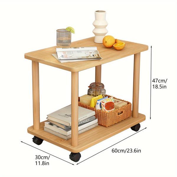 Sturdy Rolling Wooden Side Table with Smooth Wheels - No Leg Design, 2-Tier Storage for Small Spaces - Perfect as Sofa End, Couch, Nightstand or Bedside Table - Modern, Space-Saving Solution for Living Room & Bedroom