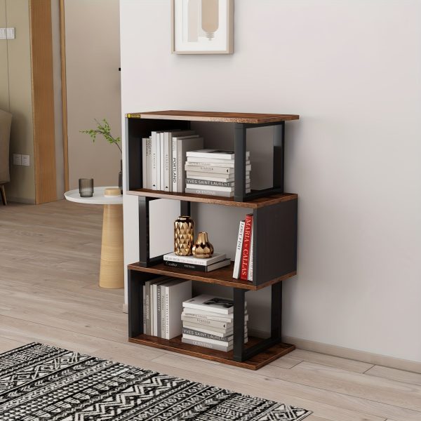 0735a125-2edc-44bc-b60c-e42cd3d0d036-1 4-Tier Rustic Vintage Bookshelf - Sturdy Metal & Wood Etagere, Spacious Open Shelves, Distinctive Retro Brown Finish, Perfect for Industrial-Chic Decor