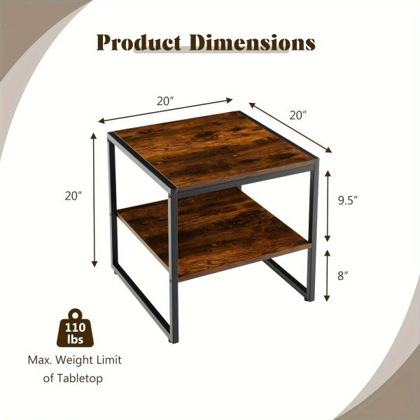 2pcs 2-Tier End Side Sofa Coffee Table, 20" Square Table For Living Room, Bedroom