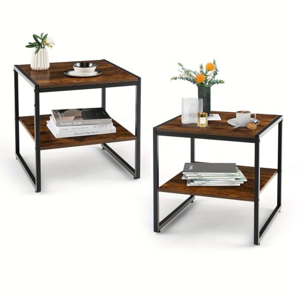 2pcs 2-Tier End Side Sofa Coffee Table, 20" Square Table For Living Room, Bedroom