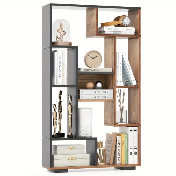 TANGKULA 47-Inch Tall Bookshelf Modern Geometric Bookcase with Open Shelves for Home