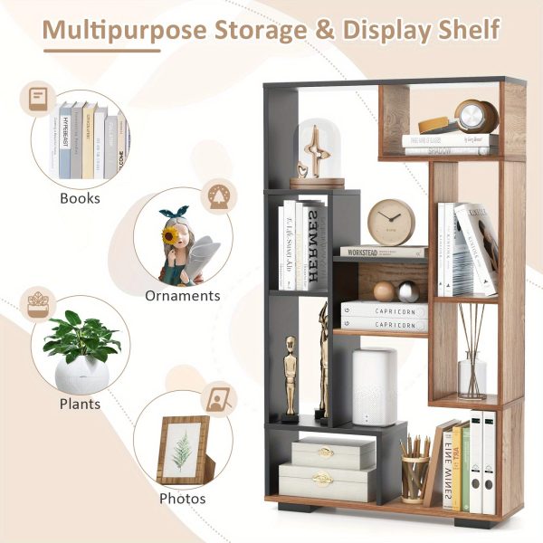 TANGKULA 47-Inch Tall Bookshelf Modern Geometric Bookcase with Open Shelves for Home