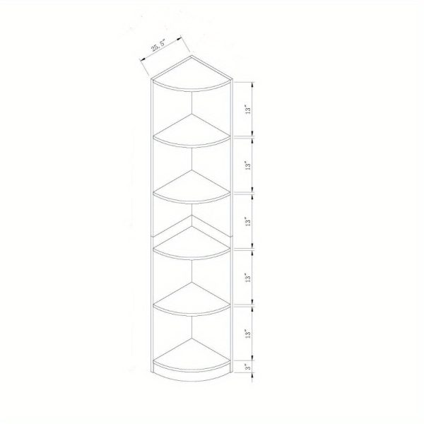 1pc   White Corner Bookcase Display Cabinet with Five Shelves, Curved Front Design, 10lb Max Weight per Shelf