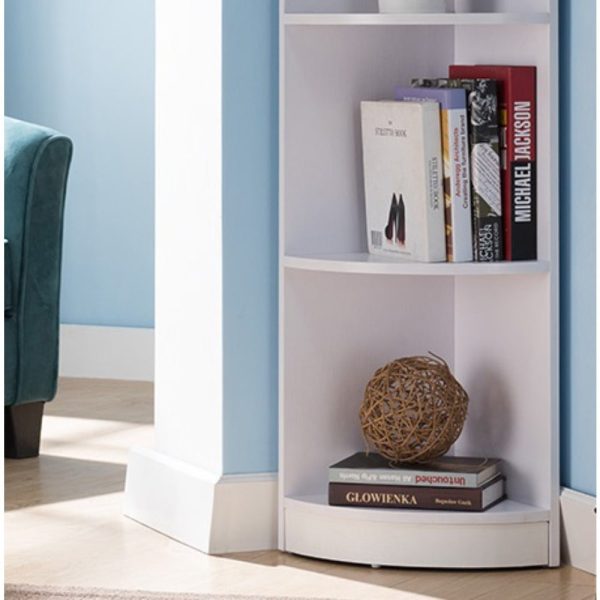 1pc   White Corner Bookcase Display Cabinet with Five Shelves, Curved Front Design, 10lb Max Weight per Shelf