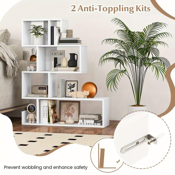 5-Tier S-Shaped Bookshelf w/Open Cubes Anti-Toppling Kits Freestanding Bookcase