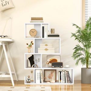 5-Tier S-Shaped Bookshelf w/Open Cubes Anti-Toppling Kits Freestanding Bookcase