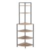 6-Tier Corner Open Shelf Modern Bookcase Wood Rack Freestanding Shelving Unit Plant Album Trinket Sturdy Stand Small Bookshelf Space-Saving for Living Room Home Office Kitchen Small Space Rustic Brown
