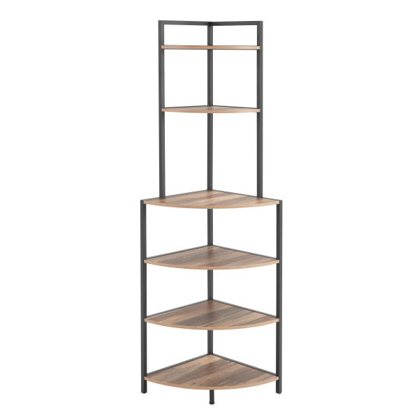 6-Tier Corner Open Shelf Modern Bookcase Wood Rack Freestanding Shelving Unit Plant Album Trinket Sturdy Stand Small Bookshelf Space-Saving for Living Room Home Office Kitchen Small Space Rustic Brown