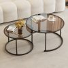 2pcs/set Light Luxury Round Nesting Table Tea Coffee End Tables Glass Sofa Side Table Desk for Living Room Balcony Home Office