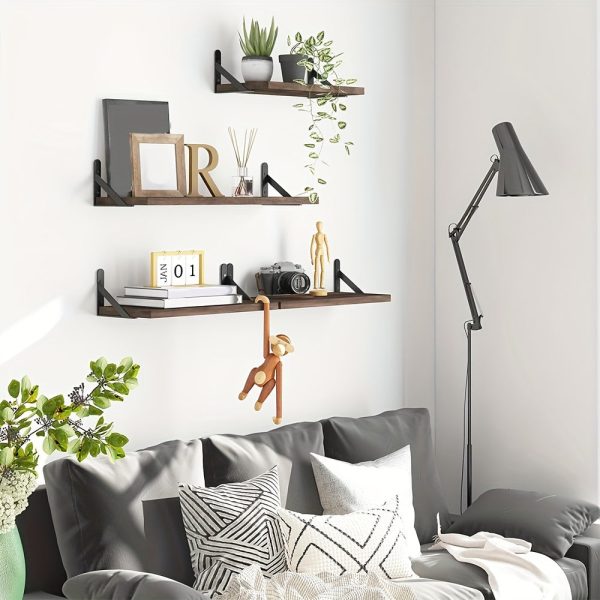 4pcs Rustic Wood Floating Shelves - Durable Storage Solution with Aesthetic Charm - Perfect for Wall Decor in Bathroom, Bedroom & Living Room