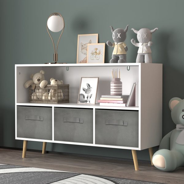 1pc Collapsible Fabric Drawer Bookcase - Stylish Book & Toy Storage Organizer - Space-Saving Design, White/Gray for Home or Kids Room