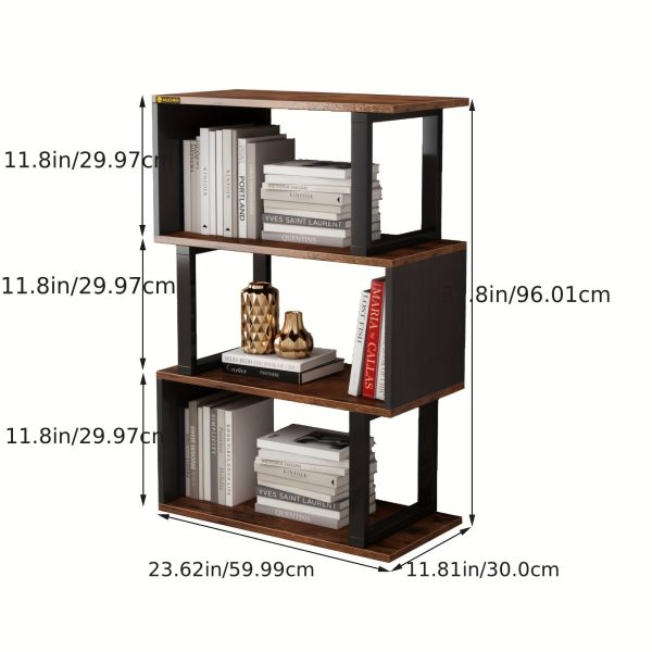 3e50fbbc-fd2a-11ee-9185-0a580a682aa7 4-Tier Rustic Vintage Bookshelf - Sturdy Metal & Wood Etagere, Spacious Open Shelves, Distinctive Retro Brown Finish, Perfect for Industrial-Chic Decor