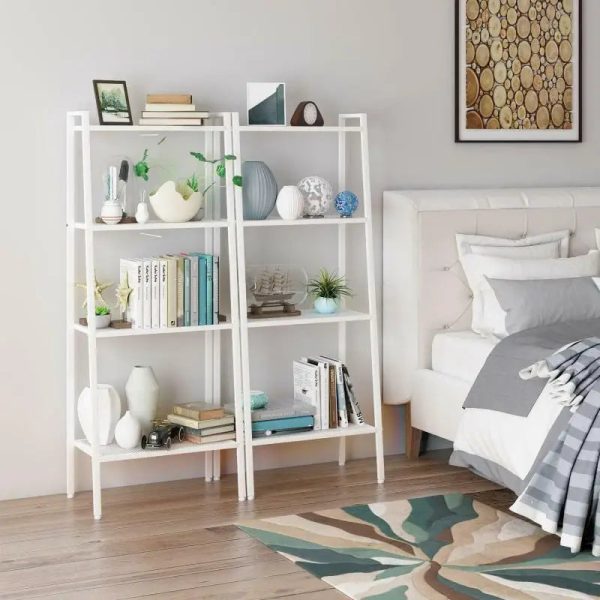 4 Tier Bookshelf Indoor Flower Pot Stand Modern Ladder Book Shelf Multifunction Bookcase Storage Rack Indoor Outdoor Organizer