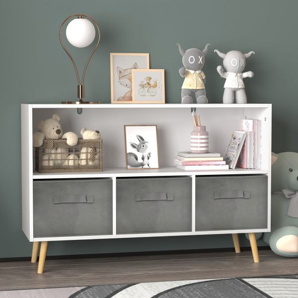 1pc Collapsible Fabric Drawer Bookcase - Stylish Book & Toy Storage Organizer - Space-Saving Design, White/Gray for Home or Kids Room