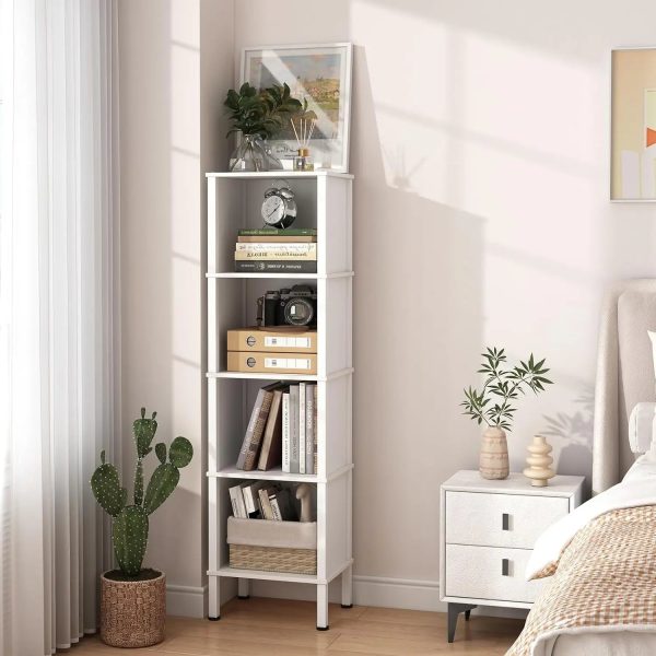 5 Tier Narrow Bookshelf, 4 Cube Bookcase, Slim Corner Open Display Storage Shelf for Small Space, Living Room, Office