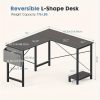 L Shaped Computer Desk - Gaming Table Corner Desk 50 Inch PC Writing Black Desk Study Desks with Wooden Desktop CPU Stand Side Bag Reversible for Home Office Dorm Small Space