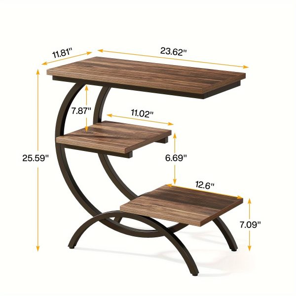 LITTLE TREE C-Shaped End Table, 3-Tier Small Side Table for Couch, Bedside Table Snack Side Table with Storage Shelves for Living Room Small Space