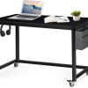 Rolling Computer Desk with 4 Smooth Wheels, Simple Style Mobile Writing Desk Home Office Study Table Movable Workstation with Metal Frame (Black, 32")