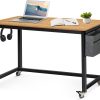 Rolling Computer Desk with 4 Smooth Wheels, Simple Style Mobile Writing Desk Home Office Study Table Movable Workstation with Metal Frame (Black, 32")