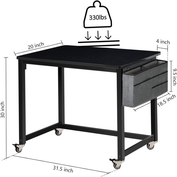 Rolling Computer Desk with 4 Smooth Wheels, Simple Style Mobile Writing Desk Home Office Study Table Movable Workstation with Metal Frame (Black, 32")