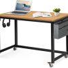 Rolling Computer Desk with 4 Smooth Wheels, Simple Style Mobile Writing Desk Home Office Study Table Movable Workstation with Metal Frame (Black, 32")