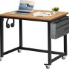 Rolling Computer Desk with 4 Smooth Wheels, Simple Style Mobile Writing Desk Home Office Study Table Movable Workstation with Metal Frame (Black, 32")