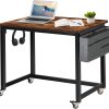 Rolling Computer Desk with 4 Smooth Wheels, Simple Style Mobile Writing Desk Home Office Study Table Movable Workstation with Metal Frame (Black, 32")