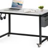 Rolling Computer Desk with 4 Smooth Wheels, Simple Style Mobile Writing Desk Home Office Study Table Movable Workstation with Metal Frame (Black, 32")