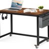 Rolling Computer Desk with 4 Smooth Wheels, Simple Style Mobile Writing Desk Home Office Study Table Movable Workstation with Metal Frame (Black, 32")