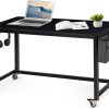 Rolling Computer Desk with 4 Smooth Wheels, Simple Style Mobile Writing Desk Home Office Study Table Movable Workstation with Metal Frame (Black, 32")