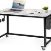 Rolling Computer Desk with 4 Smooth Wheels, Simple Style Mobile Writing Desk Home Office Study Table Movable Workstation with Metal Frame (Black, 32")