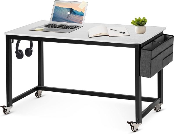 Rolling Computer Desk with 4 Smooth Wheels, Simple Style Mobile Writing Desk Home Office Study Table Movable Workstation with Metal Frame (Black, 32")