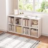 4 Cube Organizer Bookcase - Fabric Storage Bins Container, Open Shelf Simple Compartments Bookshelf, Oak