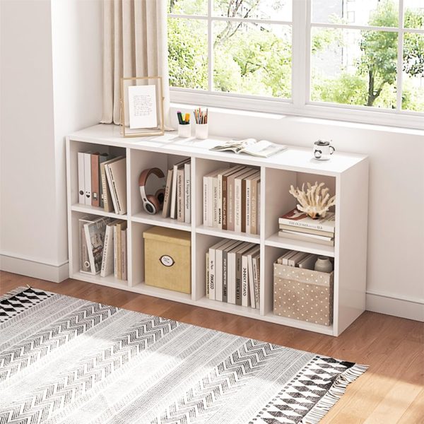 4 Cube Organizer Bookcase - Fabric Storage Bins Container, Open Shelf Simple Compartments Bookshelf, Oak