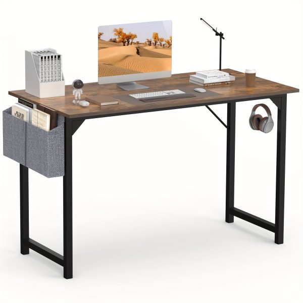 47 Inches Home Office Small Computer Desk, Work Study Writing Student Kids Bedroom Wood Modern Simple Table With Storage Bag & Headphone Hooks