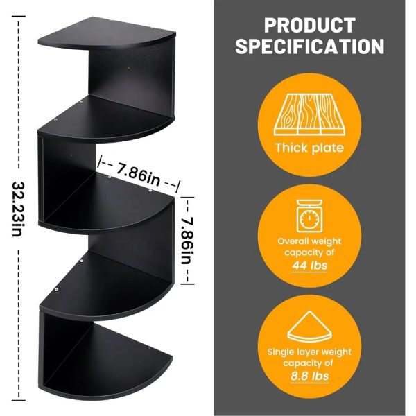 Corner Bookshelf, Rustic Wood Wall Mount Corner Storage Shelves, Easy-to-Assemble Floating Wall Shelf, 5-Tier Corner Shelves
