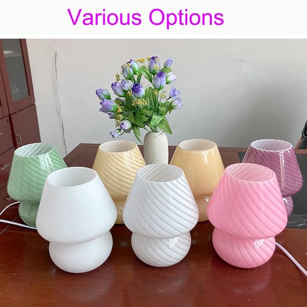 Glass Mushroom Table Lamp for Room Decor LED E14 USB AU CN EU UK US Plug Frosted / Striped 3 Colors Dimmable Vintage Night Light
