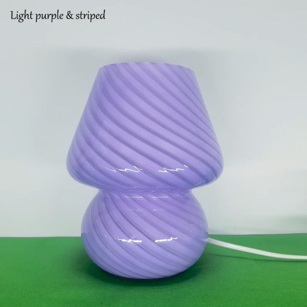 Glass Mushroom Table Lamp for Room Decor LED E14 USB AU CN EU UK US Plug Frosted / Striped 3 Colors Dimmable Vintage Night Light