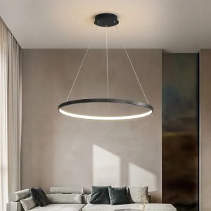 Modern Minimalist Ring LED Pendant Light for Living Dining Room Kitchen Black Chandelier Home Decor Indoor Hanging Light Fixture