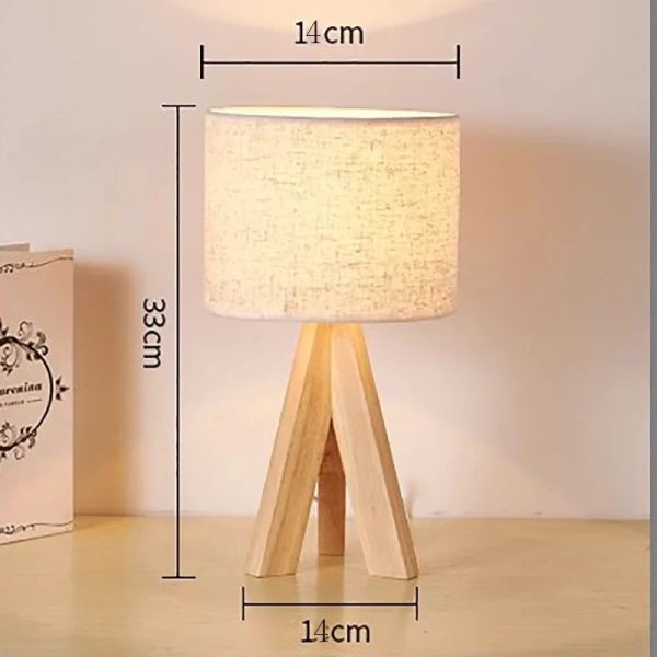 Nordic Wood Table Lamp Bedside Eye Protection Desk Lamp E27 Log Fabric Beige Lampshade LED Bedroom Study Room Decor Home Fixture