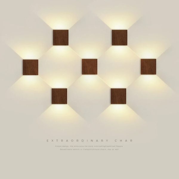 Nordic Wood Wall Lamp LED Original Wooden Walnut Square Room Decor Wall Sconce Bedroom Living Rooms Study Staircase Light Lustre