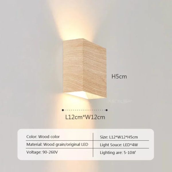 Nordic Wood Wall Lamp LED Original Wooden Walnut Square Room Decor Wall Sconce Bedroom Living Rooms Study Staircase Light Lustre