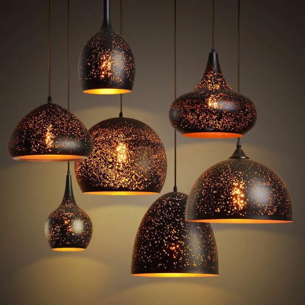 Retro Etched Lampshade Wrought Iron Chandelier Dining Island Living Room Bar Loft Industrial Style LED E27 Lighting Fixture