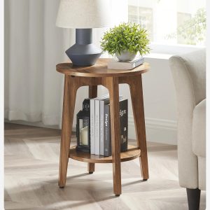 Round Side Table with Lower Shelf, End Table for Small Spaces, Nightstand for Living Room, Bedroom Mesas de centro para salas Ac