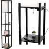 Simple Designs LF1037-BLK Floor Lamp Etagere Organizer Storage Shelf with 2 USB Charging Ports, 1 Charging Outlet and Linen