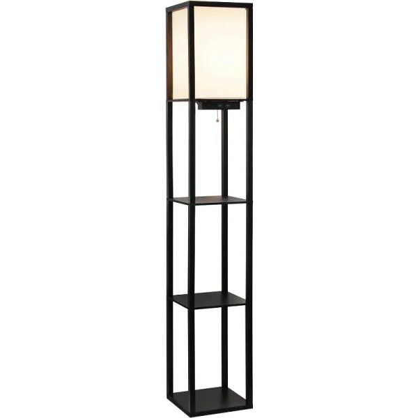 Simple Designs LF1037-BLK Floor Lamp Etagere Organizer Storage Shelf with 2 USB Charging Ports, 1 Charging Outlet and Linen