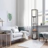 Simple Designs LF1037-BLK Floor Lamp Etagere Organizer Storage Shelf with 2 USB Charging Ports, 1 Charging Outlet and Linen