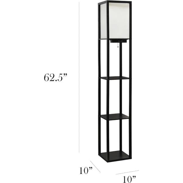 Simple Designs LF1037-BLK Floor Lamp Etagere Organizer Storage Shelf with 2 USB Charging Ports, 1 Charging Outlet and Linen