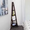 Solid Pine Espresso Corner Ladder 5-Shelf Bookcase Durable Wood Construction Maximizes Storage 16"x16"x72" Bedroom & Study Room