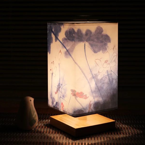 Vintage Chinese Style Wooden Table Lamp Retro Landscape Painting Desk Lamp Lights for Room Decoration Personality Beside Lamp